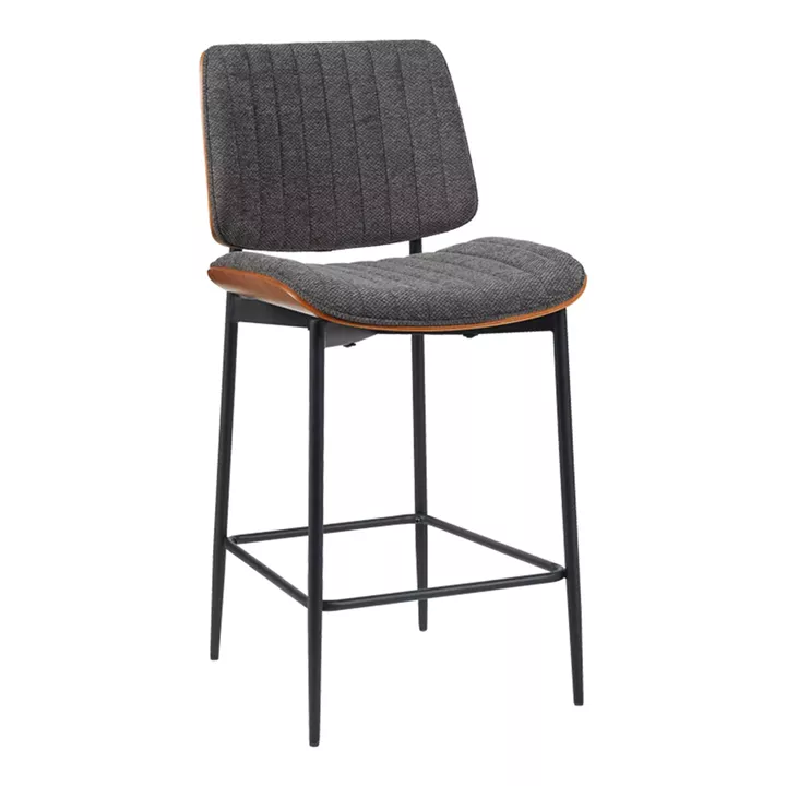 Bar-stool Kathy pakoworld grey fabric-walnut metal legs 48.5x52.5x96cm