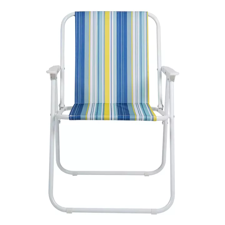 Beach-camping chair Jette pakoworld blue striped fabric-white metal frame 53x56x73cm