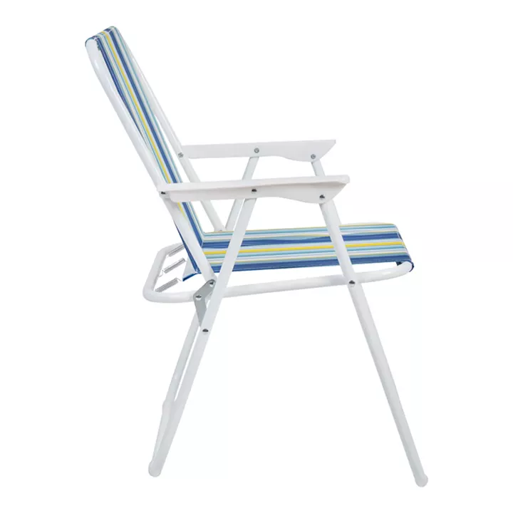 Beach-camping chair Jette pakoworld blue striped fabric-white metal frame 53x56x73cm