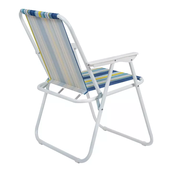 Beach-camping chair Jette pakoworld blue striped fabric-white metal frame 53x56x73cm