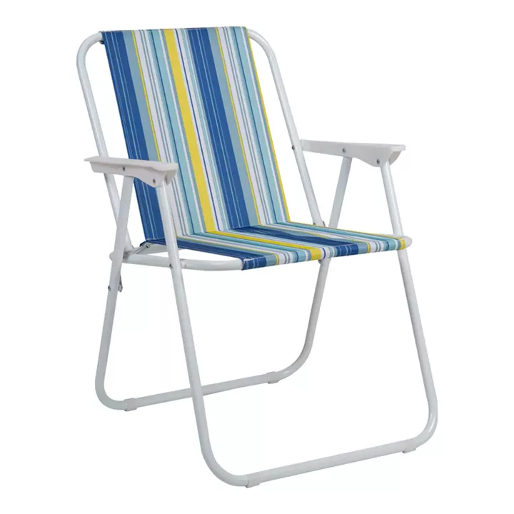 Beach-camping chair Jette pakoworld blue striped fabric-white metal frame 53x56x73cm