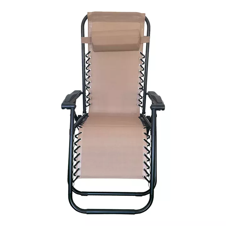 Πολυθρόνα πτυσσόμενη Mirka pakoworld textilene-μέταλλο σε κρεμ-μαύρη απόχρωση 65x165x110εκ