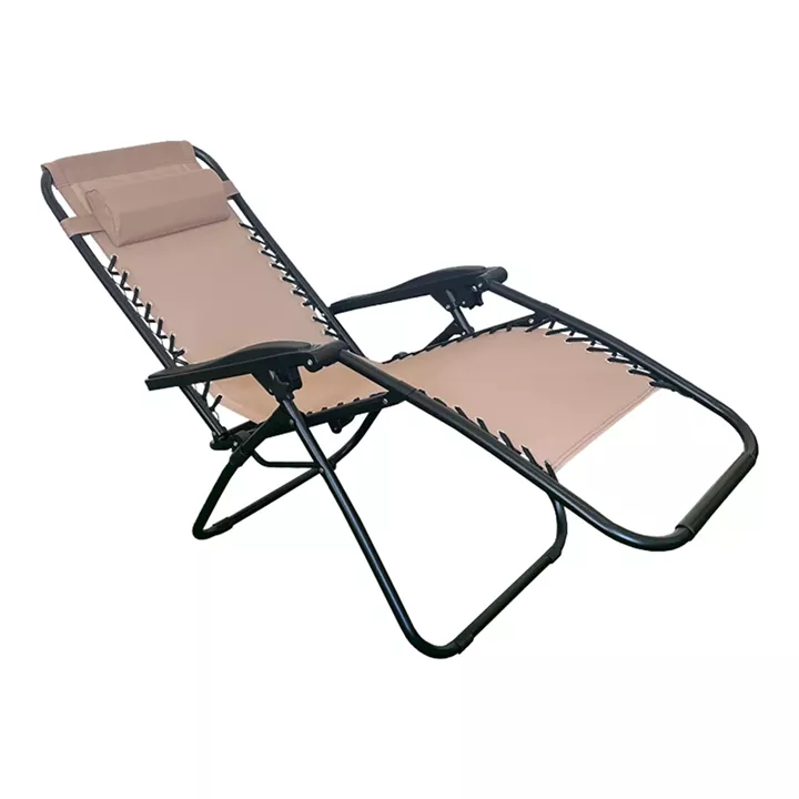 Πολυθρόνα πτυσσόμενη Mirka pakoworld textilene-μέταλλο σε κρεμ-μαύρη απόχρωση 65x165x110εκ