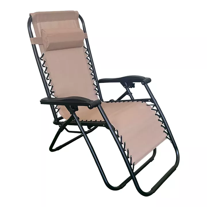 Πολυθρόνα πτυσσόμενη Mirka pakoworld textilene-μέταλλο σε κρεμ-μαύρη απόχρωση 65x165x110εκ