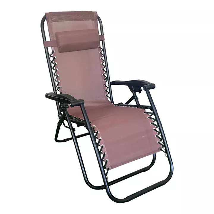 Πολυθρόνα πτυσσόμενη Mirka pakoworld textilene-μέταλλο σε καφέ-μαύρη απόχρωση 65x165x110εκ