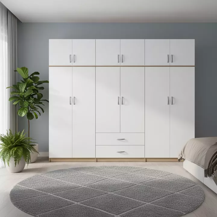Six-door wardrobe with loft Athos I pakoworld sonoma-white 240x42x240cm