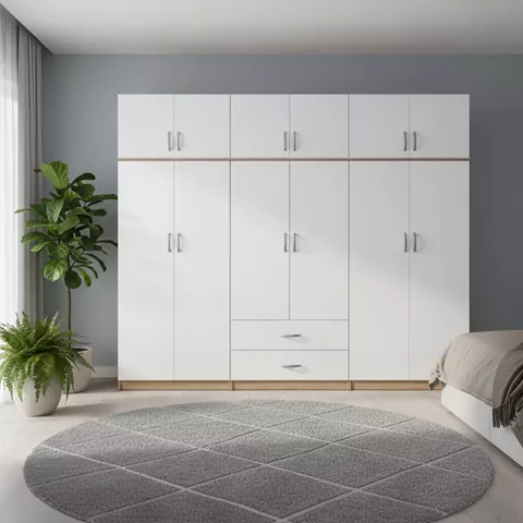 Ντουλάπα εξάφυλλη με πατάρι Athos I pakoworld sonoma-λευκή 240x42x240εκ