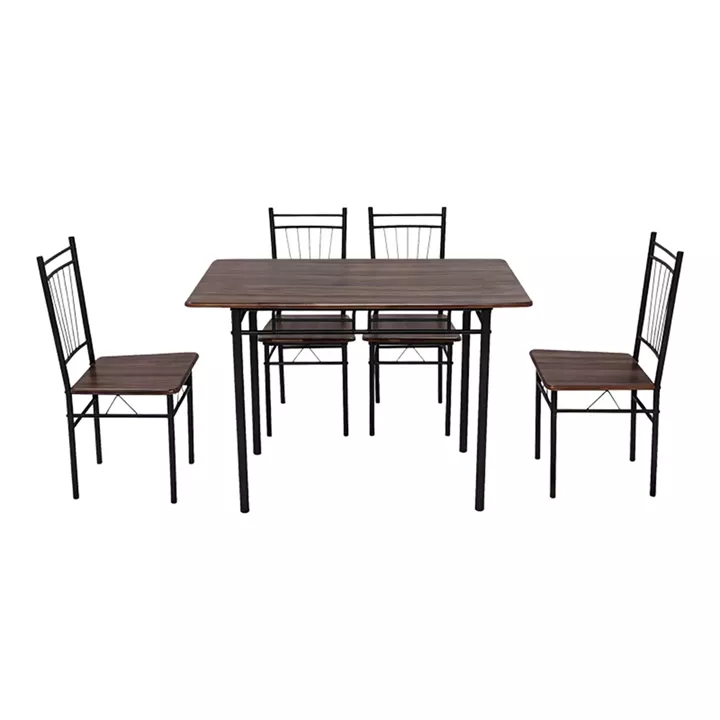 Τραπεζαρία Roza pakoworld σετ 5τμχ mdf καρυδί με μεταλλικό μαύρο πόδι 110x60x75εκ