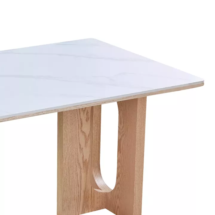 Τραπέζι Benqui pakoworld sintered stone-mdf σε λευκό μαρμάρου με βάση σε φυσική απόχρωση 160x90x75εκ