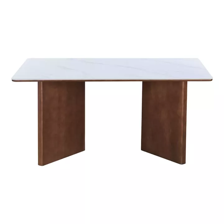 Τραπέζι Versy pakoworld sintered stone-mdf σε λευκό μαρμάρου με καρυδί βάση 160x90x75εκ