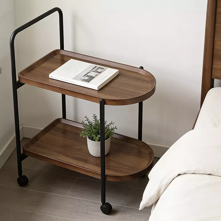 Βοηθητικό τραπέζι Whelea pakoworld τροχήλατο mdf-μέταλλο καρυδί-μαύρο 40x60x69εκ