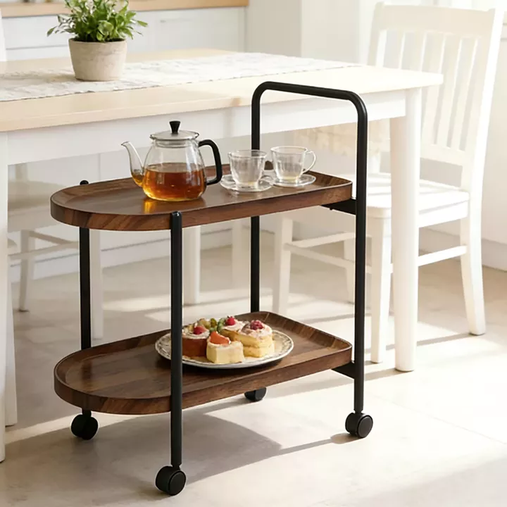 Βοηθητικό τραπέζι Whelea pakoworld τροχήλατο mdf-μέταλλο καρυδί-μαύρο 40x60x69εκ