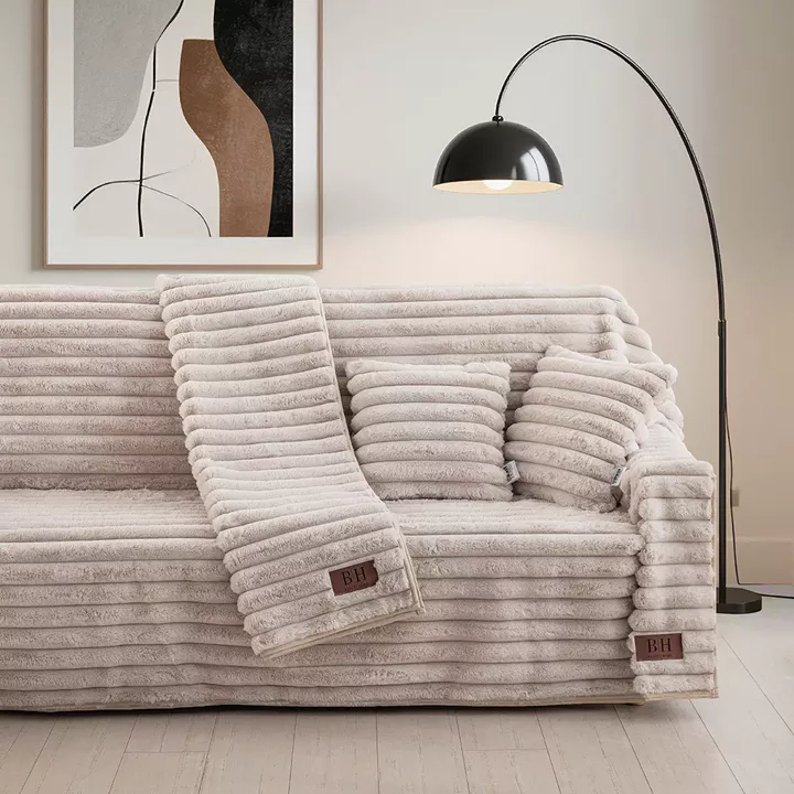 Beauty Home Γούνινο Σετ ριχτάρι 2τμχ Stripe Art 8725 (180x250+180x300) Μπεζ