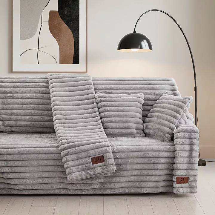 Beauty Home Γούνινο ριχτάρι Τριθέσιο Stripe Art 8727 180x300 Γκρι