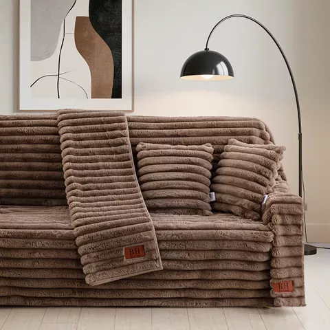 Beauty Home Γούνινο ριχτάρι Διθέσιο Stripe Art 8726 180x250 Μόκα