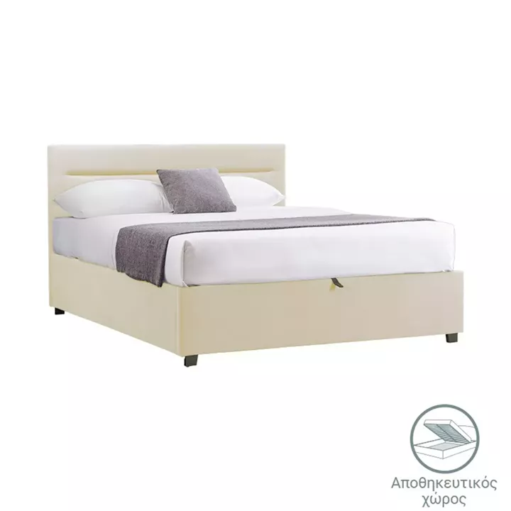 Bed with mattress and storage space Molito-Dreamer pakoworld velvet ecru 120x200cm