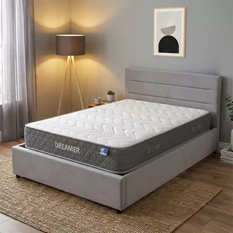 Κρεβάτι με στρώμα και αποθηκευτικό χώρο Molito-Dreamer pakoworld βελούδο γκρι 120x200εκ