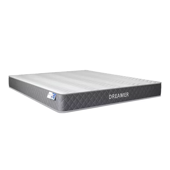 Bed with mattress Mago-Dreamer pakoworld ecru fabric - wooden leg in natural shade 160x200cm