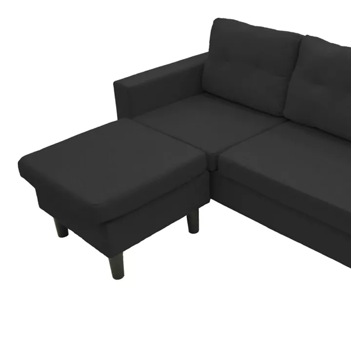Reversible corner sofa Maneli pakoworld fabric black 196x138/77x82cm