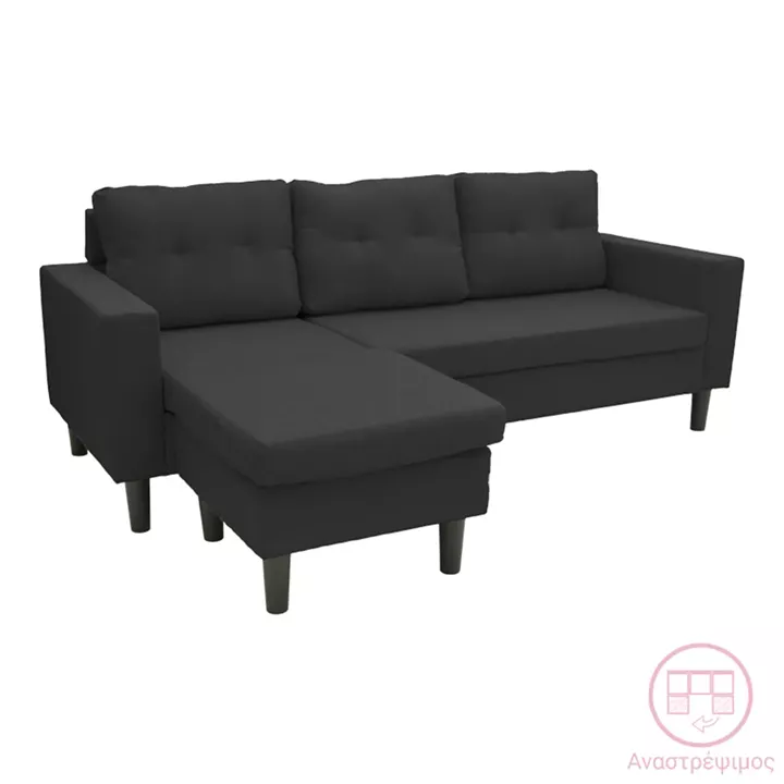 Reversible corner sofa Maneli pakoworld fabric black 196x138/77x82cm