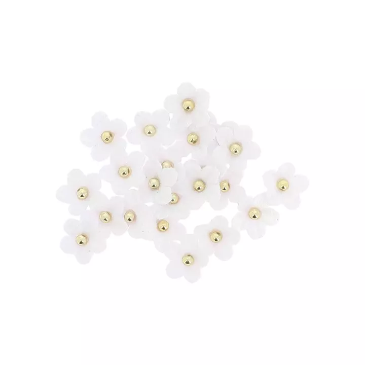 Beauty Home 24 Μαργαρίτες από Λευκό Βελούδο και Χρυσό Μαργαριτάρι Ø2.5cm