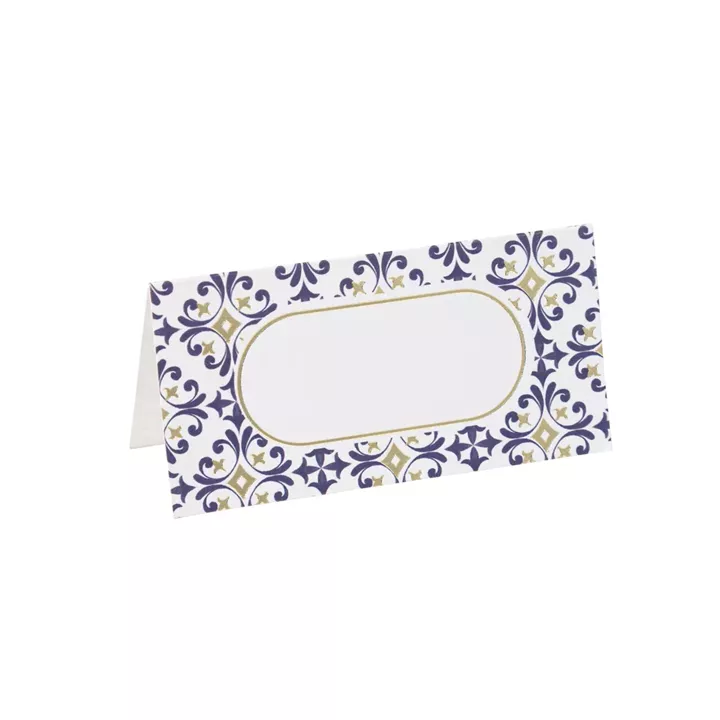 Beauty Home 10 χάρτινες ετικέτες θέσης “Dolce Vita” – Μπλε, Λευκό και Χρυσό 8 x 4 cm