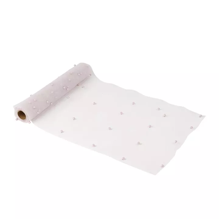 Beauty Home Ράννερ με πέρλες – Ροζ οργάντζα 28 cm x 5 m