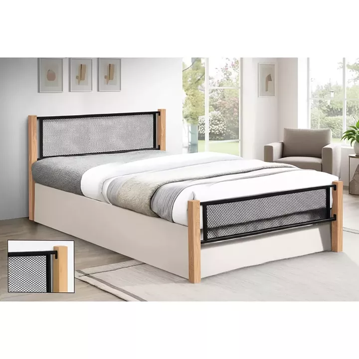 ΝΕΤ Κρεβάτι Διπλό για Στρώμα 150x200cm, Μέταλλο Βαφή Μαύρο, Ξύλο Φυσικό