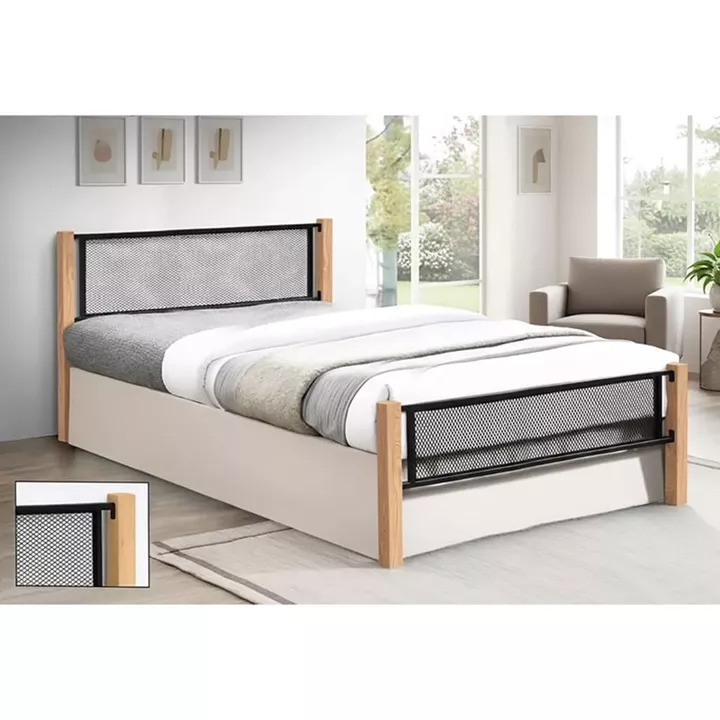 ΝΕΤ Κρεβάτι Διπλό για Στρώμα 150x200cm, Μέταλλο Βαφή Μαύρο, Ξύλο Φυσικό