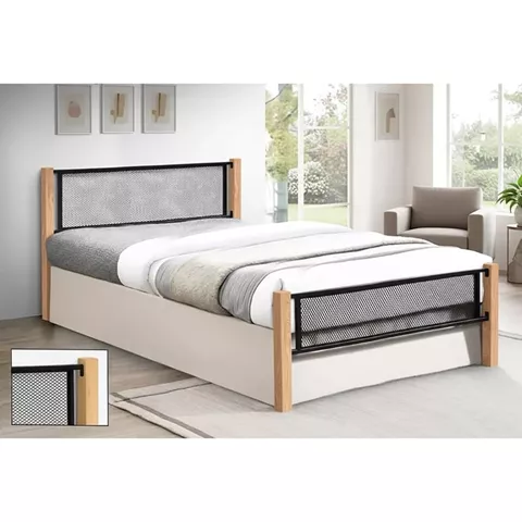 ΝΕΤ Κρεβάτι Διπλό για Στρώμα 150x200cm, Μέταλλο Βαφή Μαύρο, Ξύλο Φυσικό