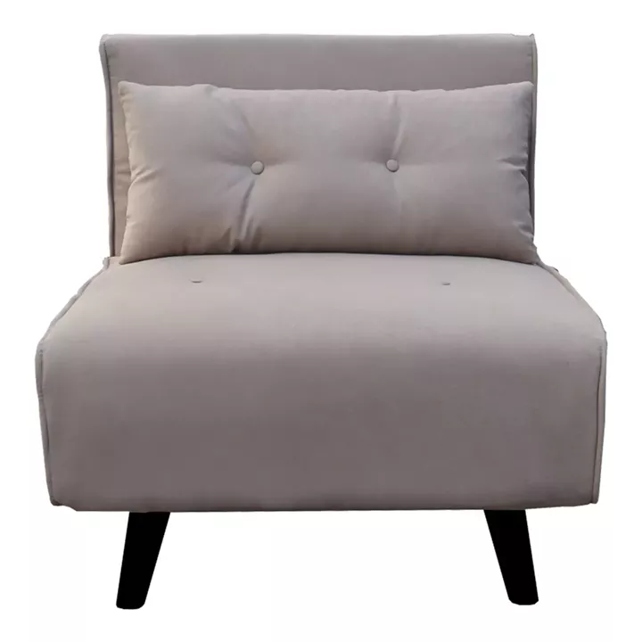 Πολυθρόνα-κρεβάτι Josuane pakoworld γκρι μπεζ βελούδο και ξύλινο πόδι σε μαύρη απόχρωση 78x80x81εκ