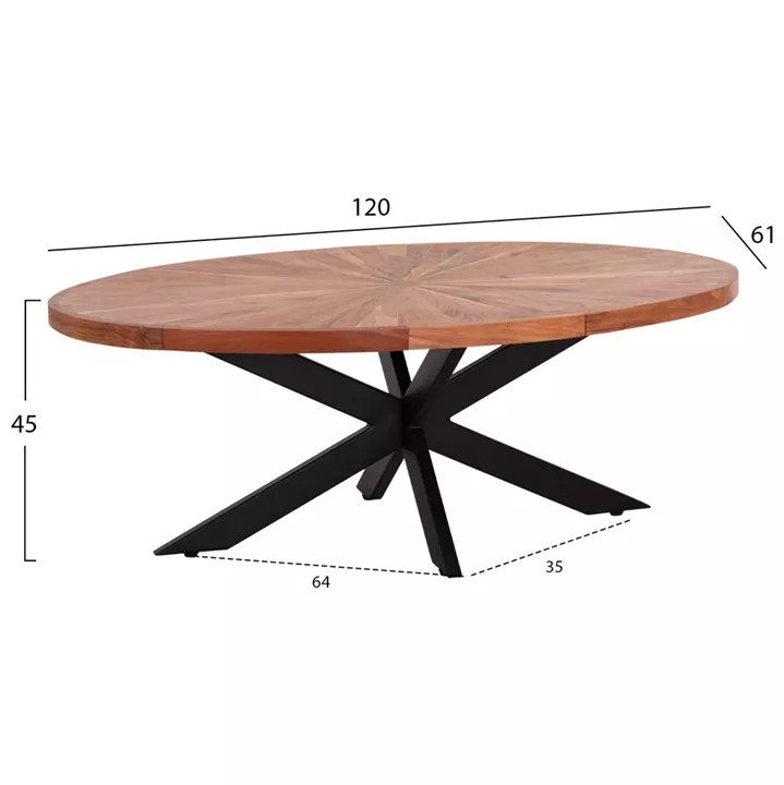 ΤΡΑΠΕΖΙ ΣΑΛΟΝΙΟΥ ΟΒΑΛ MONTANA SUPERIOR HM9906 ΞΥΛΟ ΑΚΑΚΙΑΣ-ΜΕΤΑΛΛΟ 120x61x45Υεκ.