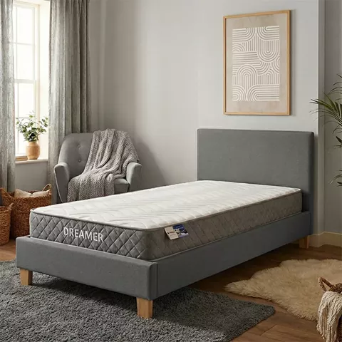 Bed with mattress Nevil-Dreamer pakoworld anthracite fabric-wooden leg in natural 100x200cm