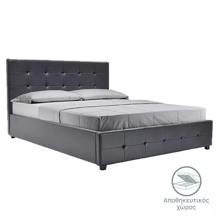Bed with mattress and storage space Roi-Dreamer pakoworld pu black 160x200cm