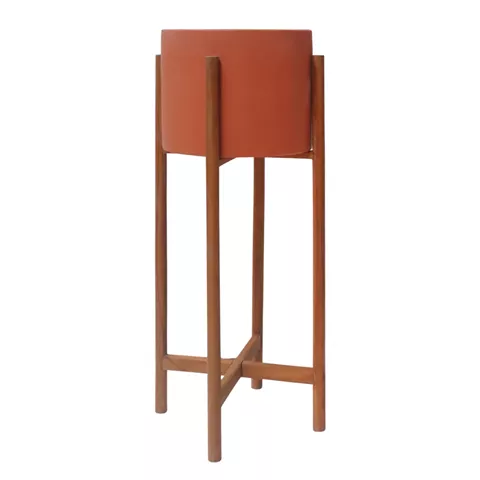 INDOOR POT RENTIL HM4684.08S FIBER CEMENT IN TERRACOTTA COLOR--TEAK BASE Φ25x55Hcm