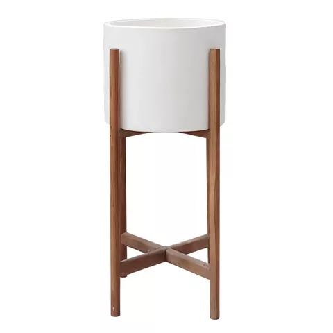 INDOOR POT RENTIL HM4684.02S FIBER CEMENT IN WHITE COLOR--TEAK BASE Φ25x55Hcm