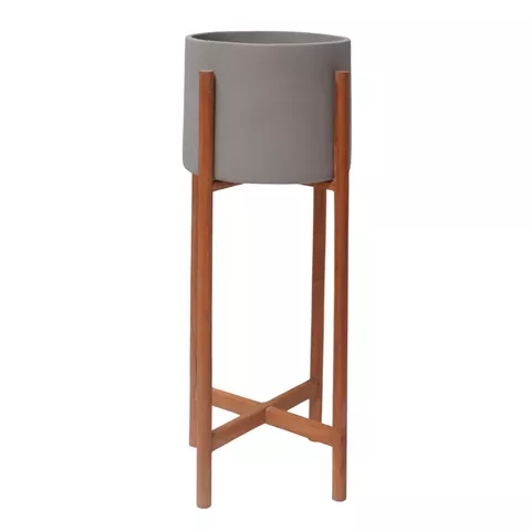 INDOOR POT RENTIL HM4684.03S FIBER CEMENT IN GREY COLOR--TEAK BASE Φ25x55Hcm