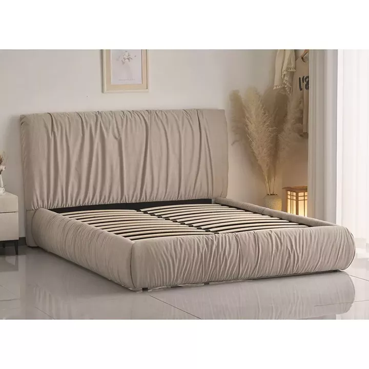 TOKYO Κρεβάτι Διπλό, για Στρώμα 160x200cm, Ύφασμα Μπεζ