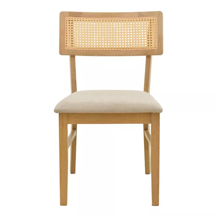 Καρέκλα Raffles pakoworld rubberwood με pe rattan και γκρι μπεζ ύφασμα 47x48x83.5εκ