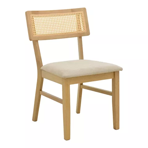 Raffles chair pakoworld rubberwood with pe rattan and grey beige fabric 47x48x83.5cm