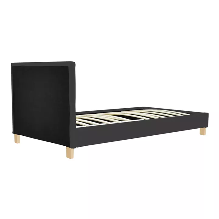 Κρεβάτι Nevil pakoworld ύφασμα ανθρακί με ξύλινο πόδι σε φυσική απόχρωση 100x200εκ