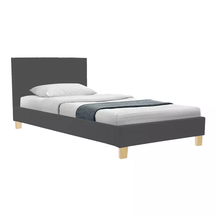 Κρεβάτι Nevil pakoworld ύφασμα ανθρακί με ξύλινο πόδι σε φυσική απόχρωση 100x200εκ