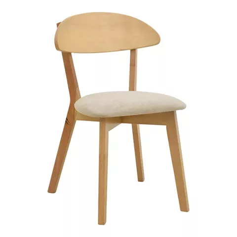 Καρέκλα Canon pakoworld rubberwood σε φυσική απόχρωση με γκρι μπεζ ύφασμα 43x43x79.5εκ