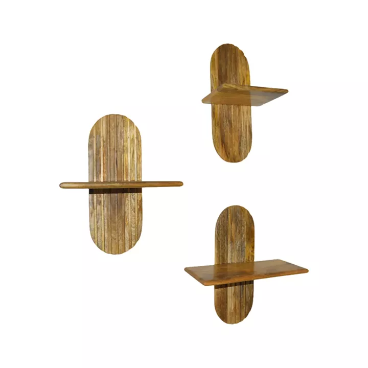 Arcadia wall shelf 3 pcs pakoworld solid mango wood in natural shade 30x20x40cm