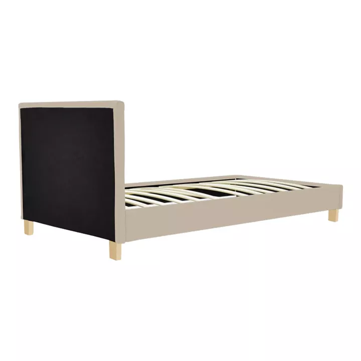 Κρεβάτι Nevil pakoworld ύφασμα εκρού με ξύλινο πόδι σε φυσική απόχρωση 90x190εκ