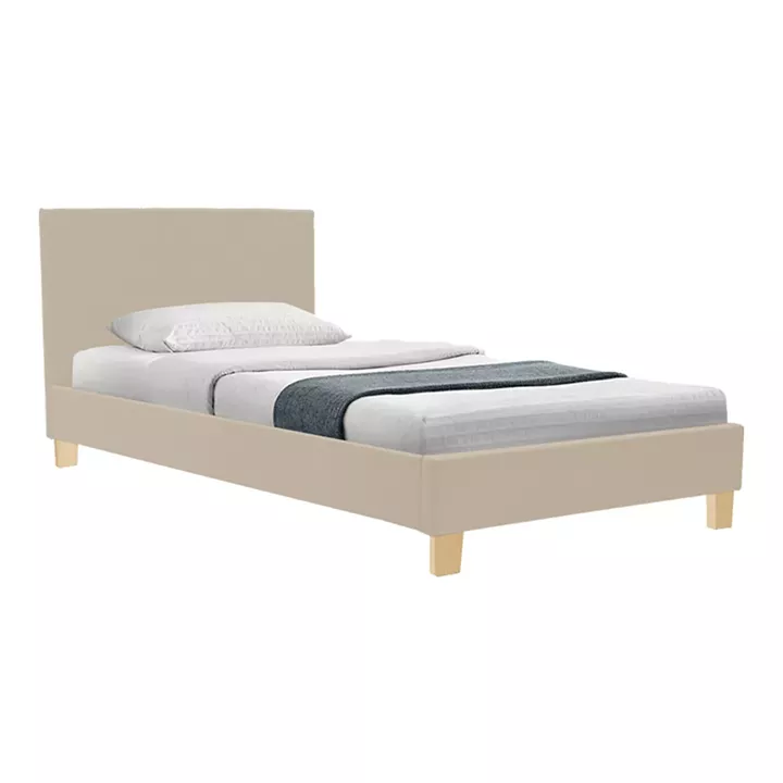 Κρεβάτι Nevil pakoworld ύφασμα εκρού με ξύλινο πόδι σε φυσική απόχρωση 90x190εκ