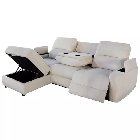 LEFT CORNER SOFA SYNTHIA HM3308.01L RECLINE & STORAGE SPACE--BEIGE FABRIC 246x159x97Hcm.