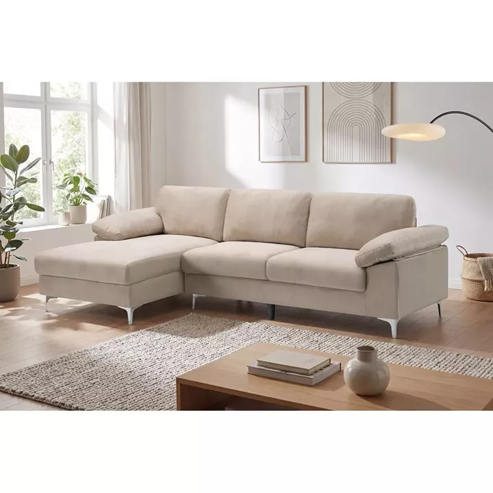 ALEX Καναπές Σαλονιού Καθιστικού Δεξιά Γωνία, Ύφασμα Μπεζ Velure
