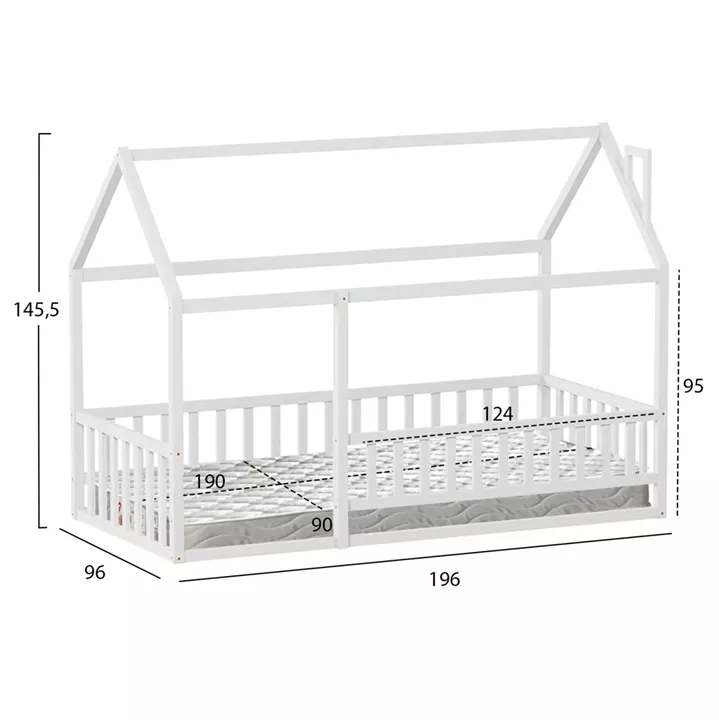 BED WITH MATTRESS HOUSER HM21315.01 PINE WOOD IN WHITE--MATTRESS 90x190cm