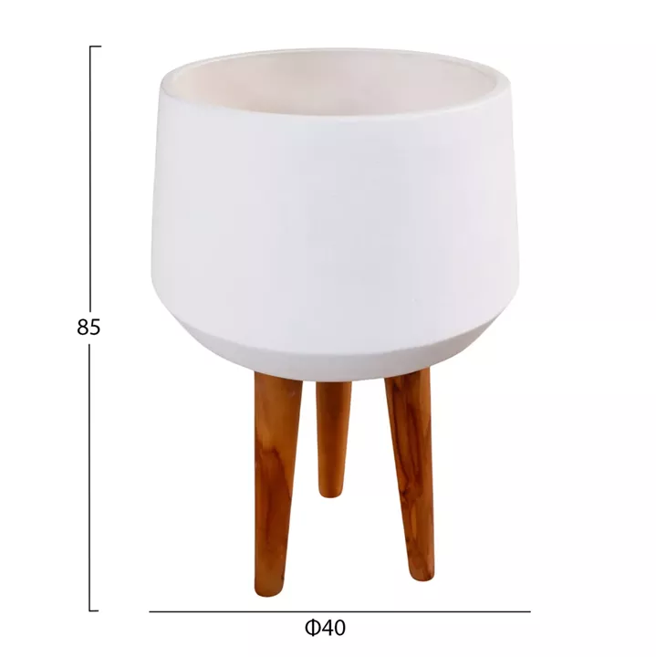 INDOOR POT QUAN HM4680.02L FIBER CEMENT IN WHITE--TEAK BASE Φ40x85Hcm